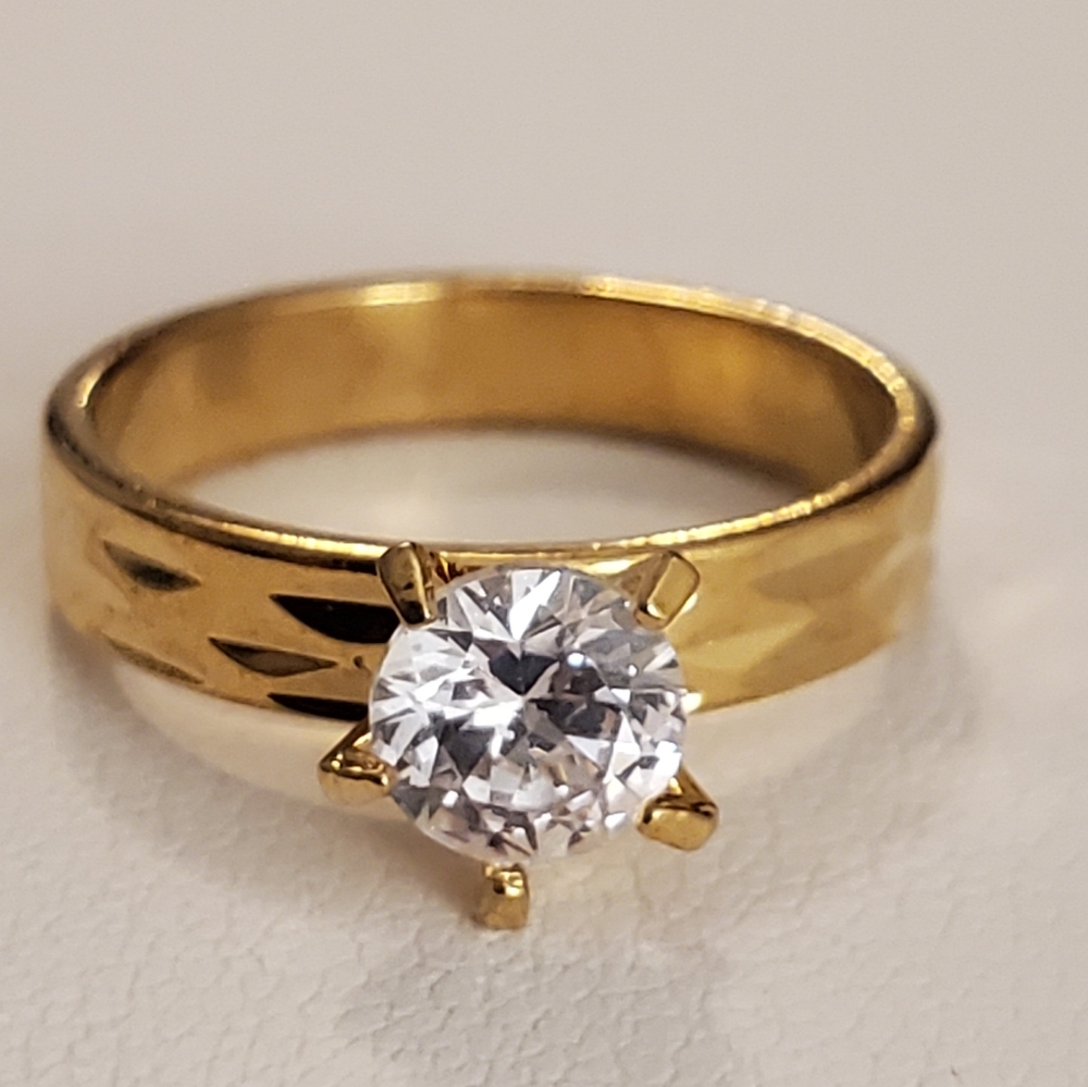 Goldtone Diamond Cz Solitaire Ring